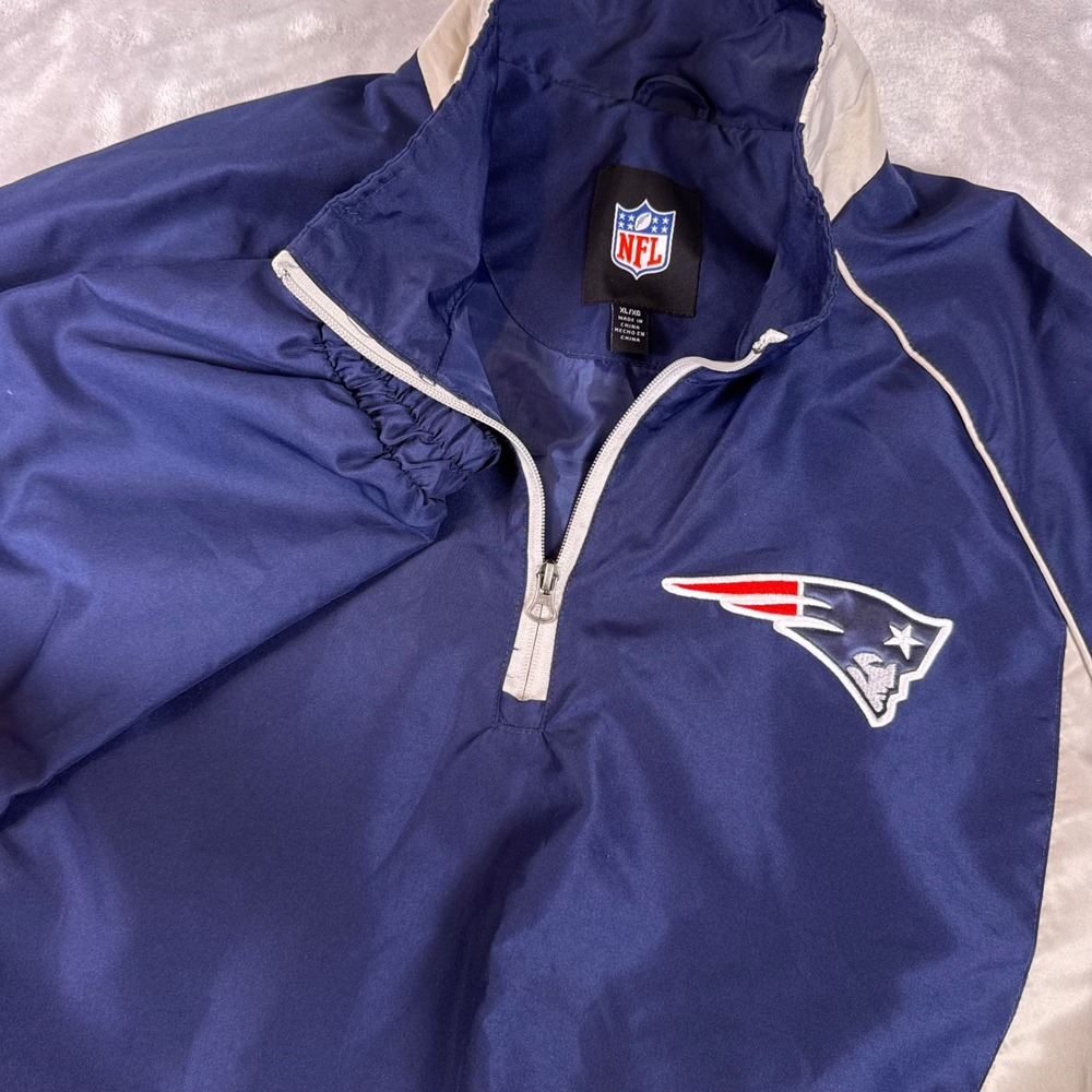 NFL New England Patriots Navy Blue Quarter Zip Windbreaker Jacket Mens XL AFC